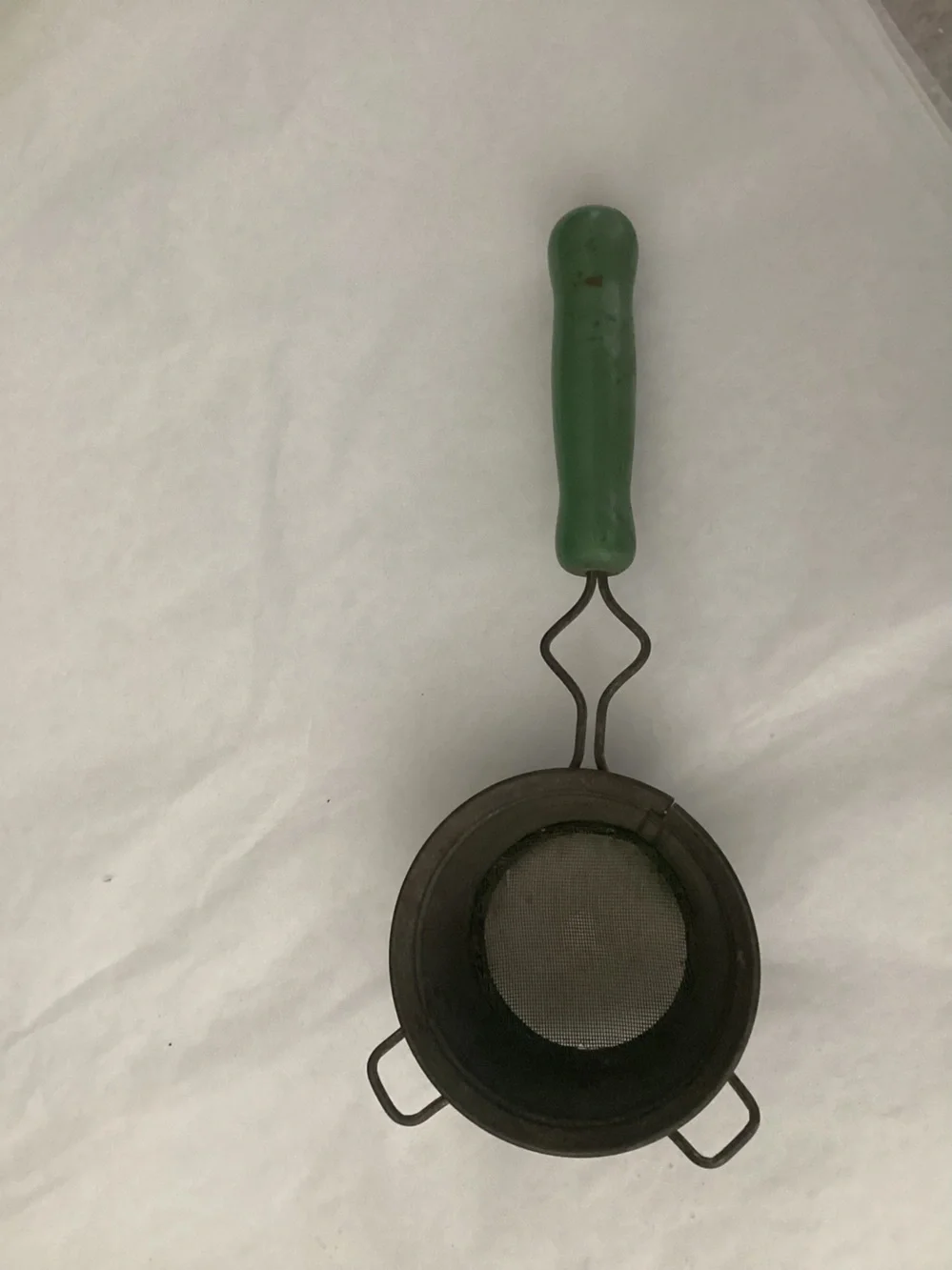 Antique Continental Gem Company, Kitchen Strainer painted green wooden handle